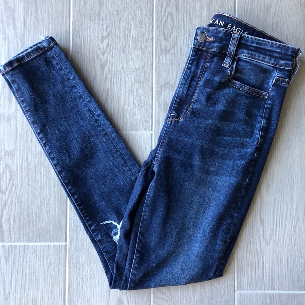American Eagle super high rise jeggings distressed